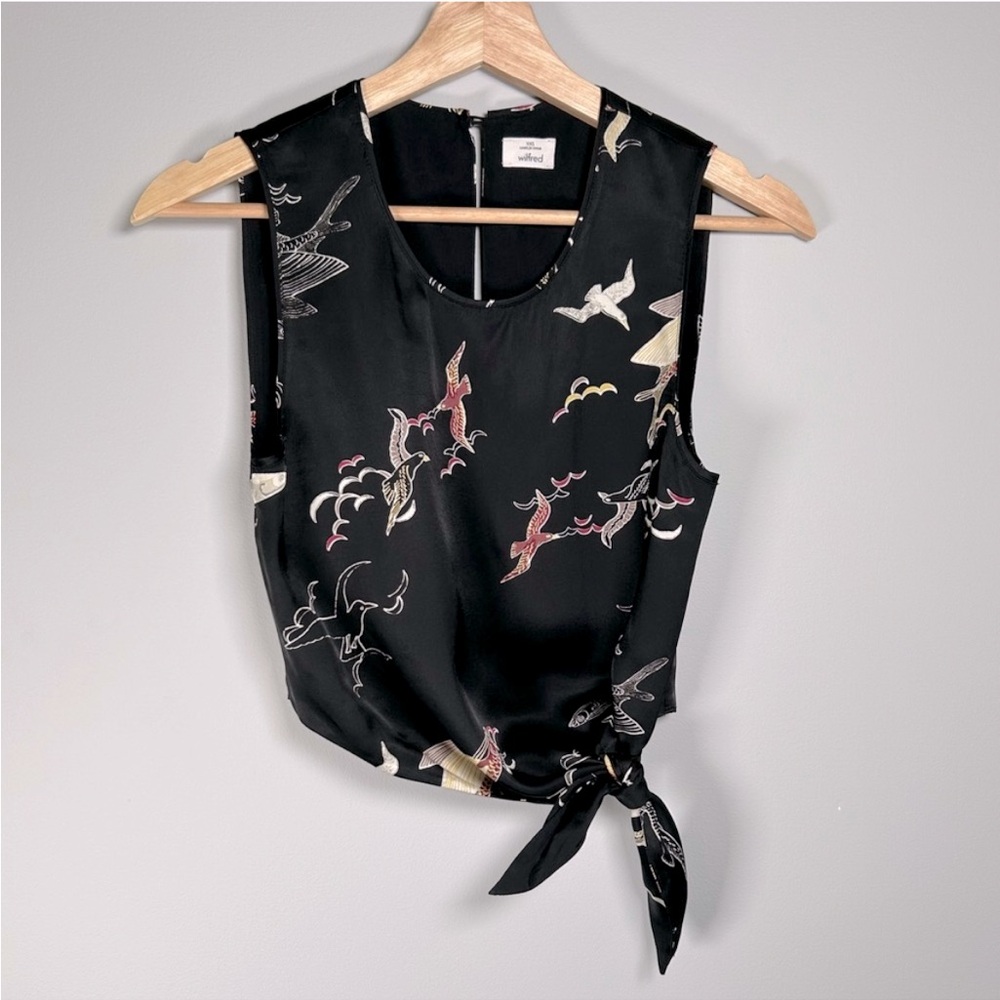 Wilfred - Aritzia Tie Front Crop Blouse Satin Silk